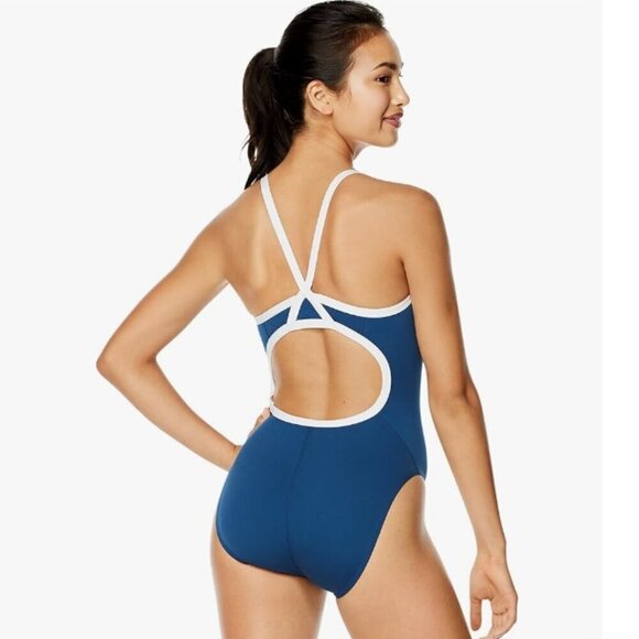 Women's Solid Endurance+ Flyback Training One Piece Swimsuit Navy, Size 30 - Picture 2 of 6